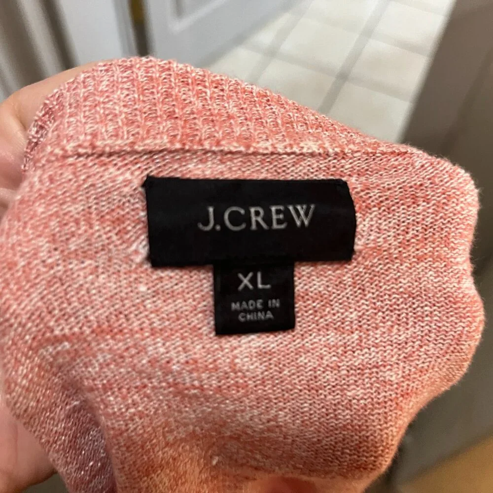 J. Crew Men's salmon pink flecked Linen Blend crewneck pullover Sweater XL EUC